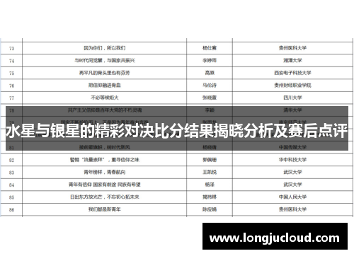 水星与银星的精彩对决比分结果揭晓分析及赛后点评
